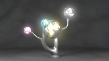 3 boyutlu fütüristik lamba, demir uzaylı ağacına benziyor. Alışılmadık, kozmik bir tasarım, gelişim modeli, arka plan ekran koruyucuları ve görüntüler için bir illüstrasyon. Soyut tasarım.