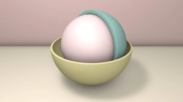 Illustration 3D de quelques hémisphères, les moitiés des boules. Les segments sont disposés aléatoirement, aléatoirement dans différentes positions et tailles. rendu 3D, fond abstrait minimaliste . — Photo