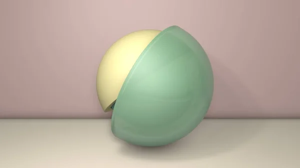 3D illustration av några hemisfärer, halvorna av bollarna. Segmenten arrangeras slumpmässigt, slumpmässigt i olika positioner och storlekar. 3D-rendering, abstrakt minimalistisk bakgrund. — Stockfoto