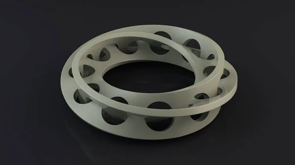 3D渲染抽象的Mobius磁带，纠结和扭曲。 笼子和球体 一个神奇装置的模型，时间机器，无穷无尽。 完美的象征。 二.背景说明. — 图库照片