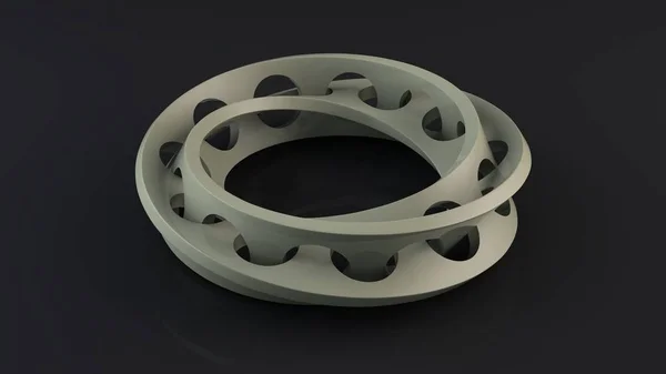 3d återgivning av en abstrakt Mobius tejp, trasslig och vriden. Buren och sfären. En modell av en fantastisk apparat, en tidsmaskin, oändlighet. En symbol för perfektion. Illustration för bakgrunden. — Stockfoto