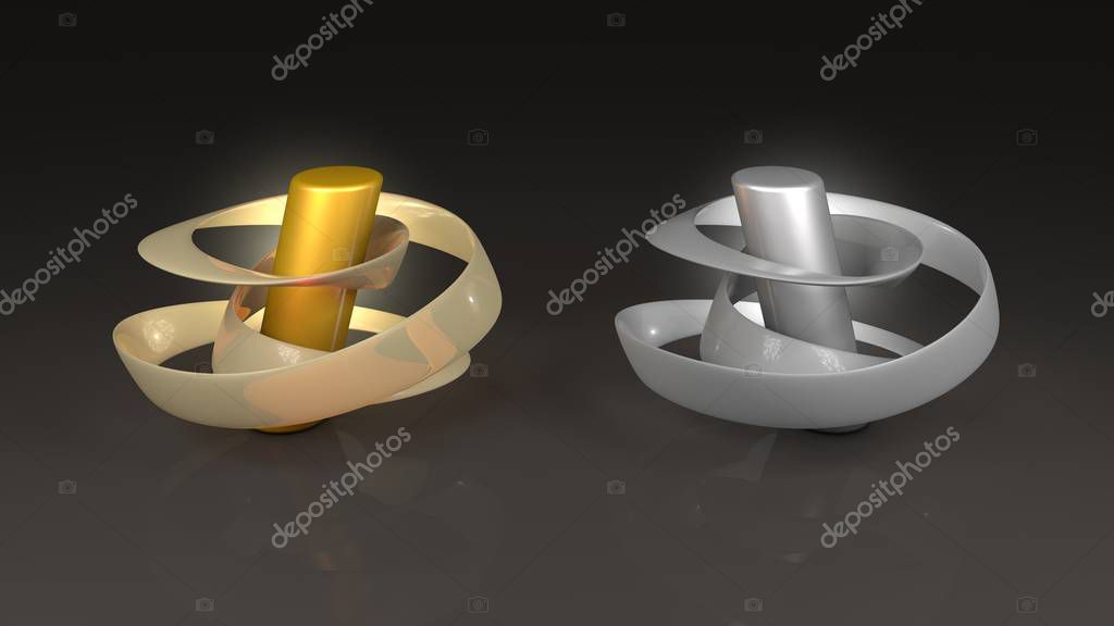 Representación en 3D de dos lámparas futuristas hechas de cinta Mobius