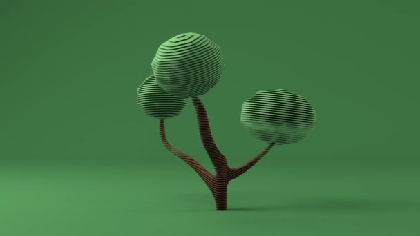 Animation Ενός Πολυγωνικού Αφηρημένου Δέντρου Πράσινη Κορώνα Δέντρο Χωρίζεται Τμήματα — Αρχείο Βίντεο