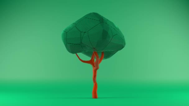 Animation Green Tree Style Low Poly Tree Loses Its Leaves — Stock Video