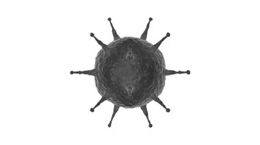 Korkunç ve siyah bir virüsün 3 boyutlu görüntüsü. Çin 'den Coronavirus. Çin malı. Sağlığı koruma ve virüs tehdidiyle savaşma fikri. Tıbbi ve bilimsel kompozisyonlar için resim.