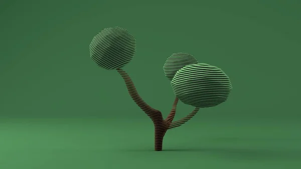 Representación 3D de un modelo poligonal de un árbol verde. Bajo estilo poli. Un árbol con una corona de esferas verdes cortadas. La idea de la protección del medio ambiente, Minimalismo en la imagen . — Foto de Stock