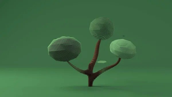 Rendering 3D di un modello poligonale di un albero verde. Basso stile poli. Un albero con una corona di sfere verdi tagliate. L'idea di tutela ambientale, il minimalismo nell'immagine . — Foto Stock