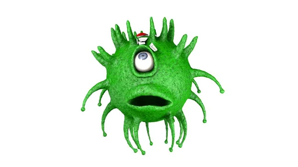 Rendering 3D di un occhio spaventoso e virus verde. Coronavirus dalla Cina. Prodotto in Cina. Il coronavirus è furioso e pericoloso. Illustrazione per composizioni mediche e scientifiche . — Foto Stock