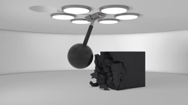 用立方体无烟煤制成的白色房间的3D动画和圆弧落地机对煤的破坏 — 图库视频影像