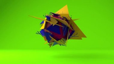 Geometrik Platonik bir vücudun 3 boyutlu animasyonu. Parçalara ayrılıp renk değiştiren bir çokyüzlü. Soyut 4k canlandırması.
