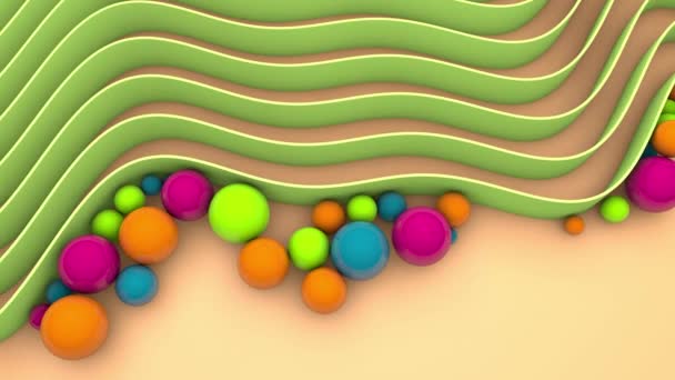 Animation Lots Wavy Lines Colorful Balls Surface — Stock Video