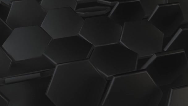 ランダムに回転し抽象的な背景を形成する黒い六角形のセットの3Dアニメーション — ストック動画
