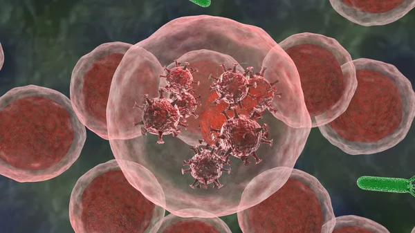 Rendering Una Cellula Attaccata Virus Idea Dell Immunità Lotta Vita — Foto Stock