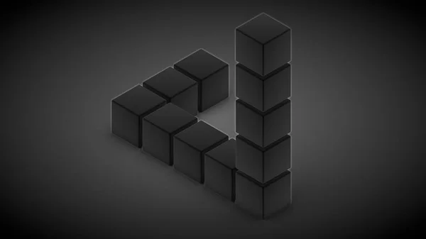Representación Triángulo Imposible Cubos Negros Sobre Una Superficie Negra Imagen — Foto de Stock