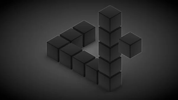 Representación Triángulo Imposible Cubos Negros Sobre Una Superficie Negra Imagen — Foto de Stock