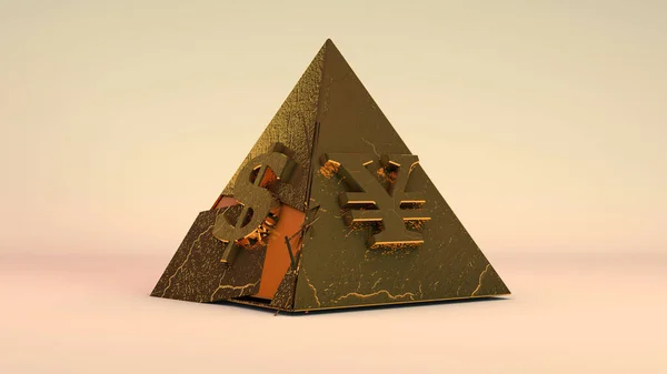 Rendering Golden Pyramid Currency Symbols Illustration Financial Pyramid Its Unreliability — Stock Photo, Image