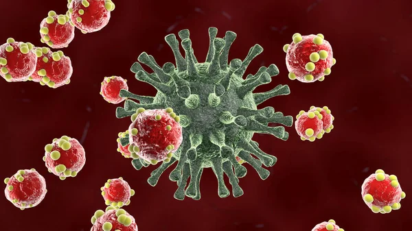 Rendering Più Anticorpi Rossi Che Attaccano Coronavirus Idea Del Sistema — Foto Stock