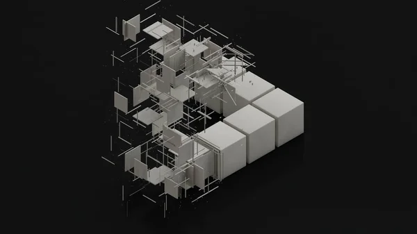 Rendering Eines Abstrakten Hintergrunds Mit Geometrieelementen Weiße Würfel Und Segmente — Stockfoto