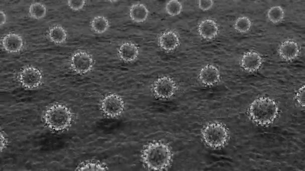 Animatie Het Coronavirus Het Offensief Covid Aanval 2019 Monochrome Achtergrond — Stockvideo