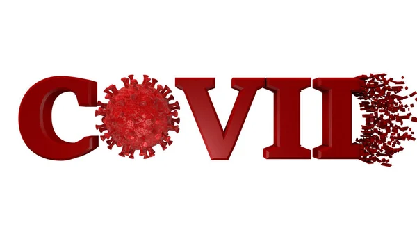 Coid 2019ウイルス指定の赤いテキストの3Dレンダリング テキスト内のコロナウイルス菌 医療ニュースやバナーのための白い背景に隔離された画像 — ストック写真