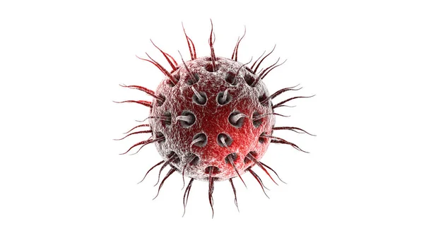 Rendering Eines Roten Coronavirus Mit Langen Tentakeln Auf Weißem Hintergrund — Stockfoto