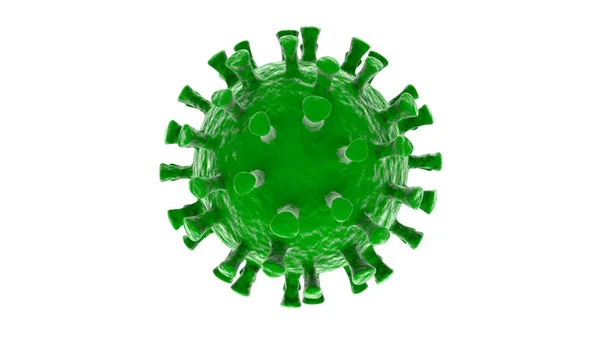 Weergave Van Een Groen Coronavirus Met Lange Tentakels Geïsoleerd Een — Stockfoto