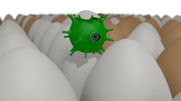 Återgivning Mångfald Hönsägg Ett Ägg Kläckte Ett Virus Med Ett — Stockfoto