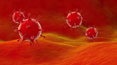 Covid-19 virüsünün gerçekçi 3 boyutlu animasyonu. Çin 'in Wuhan şehrinden Coronavirus. SARS-CoV-2 olarak bilinen 2019-NCoV, COVID-19. Kusursuz döngü.