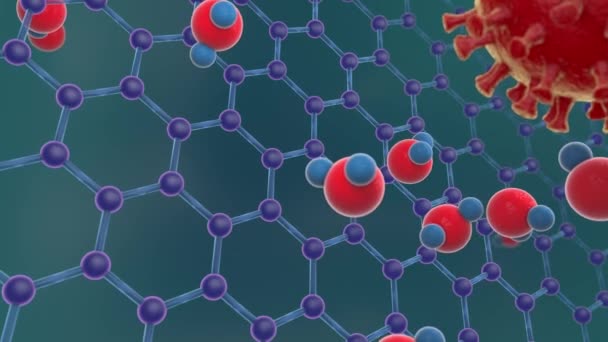 Animação Fundo Azul Rede Grafeno Pela Qual Moléculas Água Livremente — Vídeo de Stock