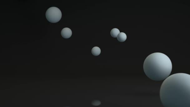 異なるサイズと混沌とした振動の球の抽象的な動きの巡回3Dアニメーション 4Kアニメーションをシームレスに繰り返すことができます — ストック動画
