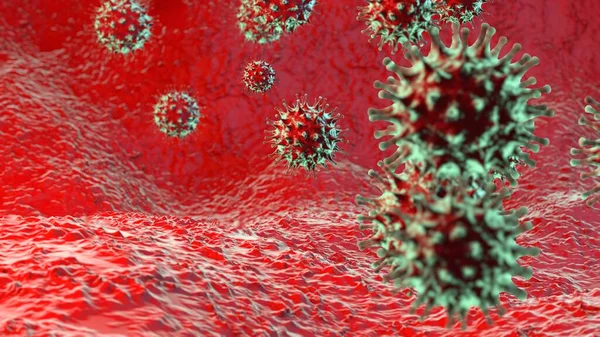 Rendering Del Coronavirus Ncov Una Serie Virus Sfondo Rosso Illustrazione — Foto Stock