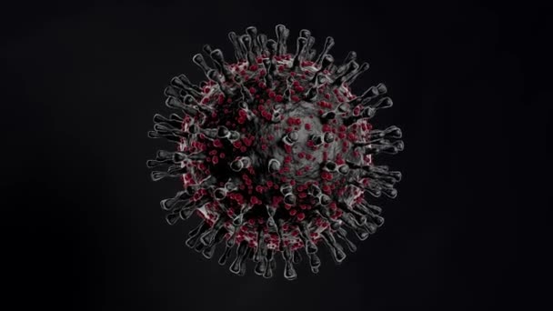 Animação Movimento Coronavírus Escuro Covid Com Manchas Vermelhas Fundo Borrado — Vídeo de Stock