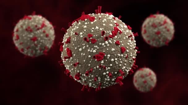 Seamless Animation Coronavirus Red Tubes Specks Covid Pulsating Dark Background — Stock Video