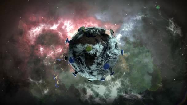 Animation Planet Earth Cosmic Background Earth Turns Huge Bacterium Covid — Stock Video