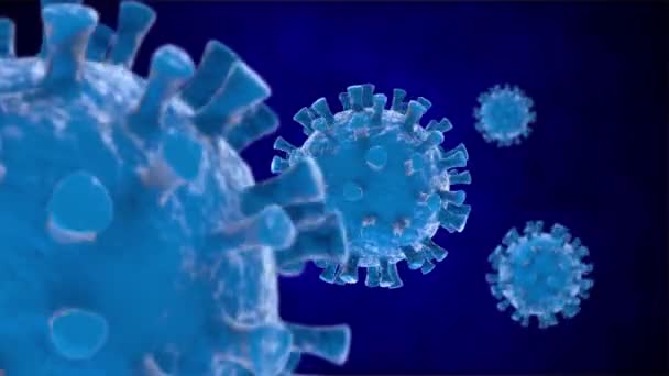 Animasi Dengan Kemungkinan Pemutaran Kontinu Virus Biru Bergerak Covid Coronavirus — Stok Video
