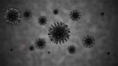 Birçok virüsün 3 boyutlu animasyonu, bakteriyolojik arka plan. Covid-19 Coronavirüs fikri, küresel bir tehdit.