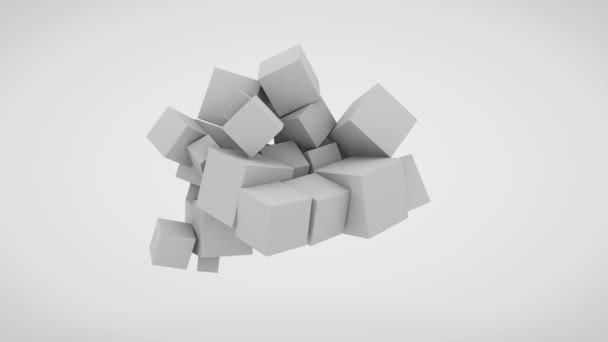 Animação Abstrata Caos Matemático Fundo Branco Cubos Brancos Tamanhos Diferentes — Vídeo de Stock
