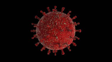 Siyah arka planda 3 boyutlu kırmızı koronavirüs görüntüsü. Covid-19 virüsünden kaynaklanan küresel bir felaket fikri, insan hayatına yönelik dünya çapında bir tehdit..