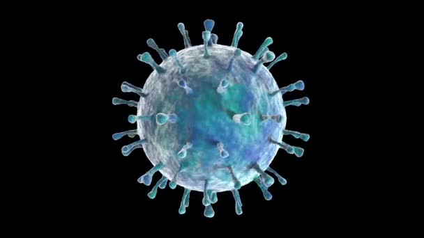 青色のCovid 19ウイルスの3Dアニメーション ウイルスは回転して動きます 科学的および医学的組成物のためのアルファチャンネルアニメーション — ストック動画