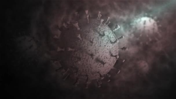 Animáció Sok Ijesztő Vírus Covid Koronavírusok Ködben Feloldódott Szürke Háttérrel — Stock videók