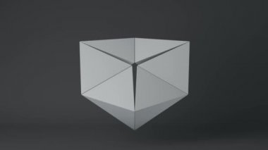 Geometrik bir figürün sürekli üç boyutlu animasyonu, matematiksel bir bulmaca. Flexagon siyah bir arkaplanda hareket halinde. Matematiksel örnek ve kompozisyonlar için 4K animasyon. Soyutlama.
