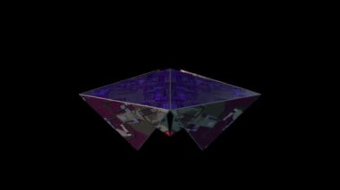 Geometrik bir bulmacanın 3 boyutlu animasyonu. Siyah arkaplanda alfa kanalı olan Flexagon. Fütüristik bir tasarımı olan Flexagon bilim kurgu filmleri tarzında.
