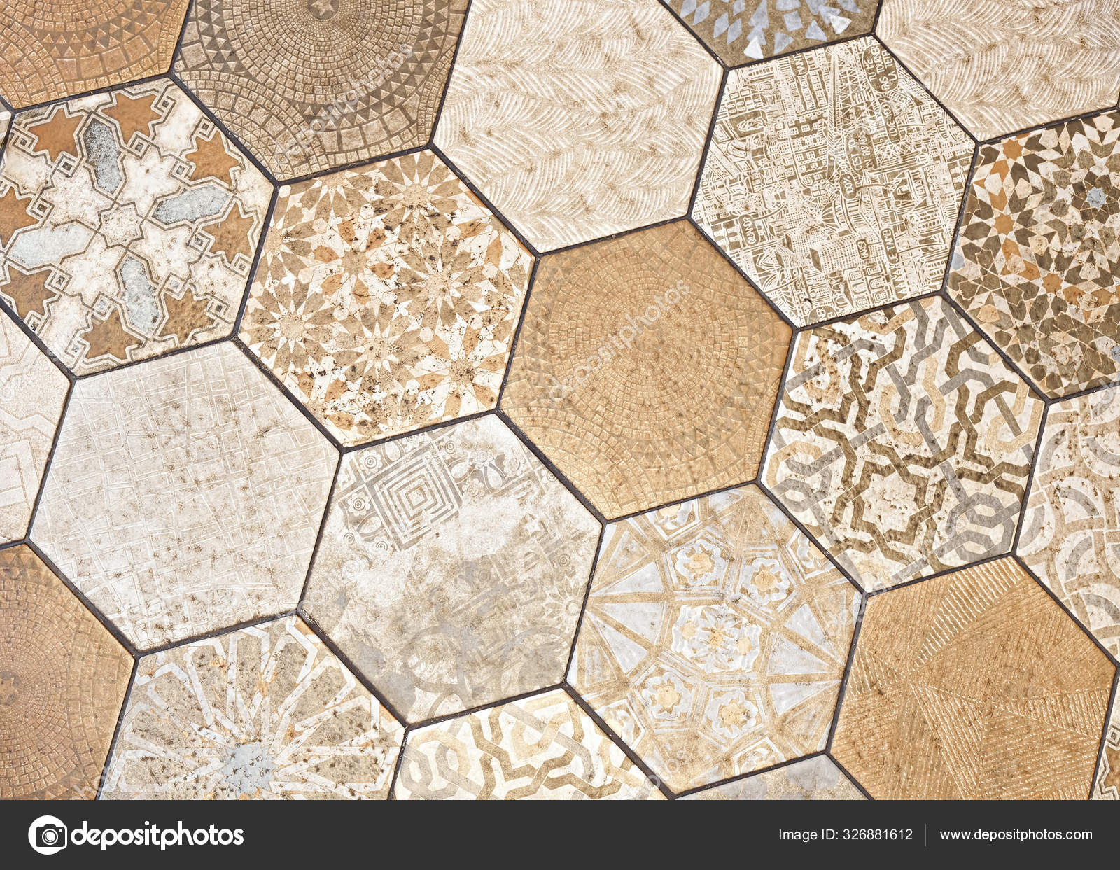 Vintage Rustic Style Hexagon Tiles, Vintage Hexagon Floor Tile