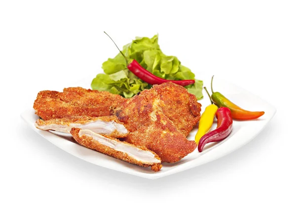 Delicious Crispy Chicken Fillet in batter with chilly peppers — Stock Photo, Image