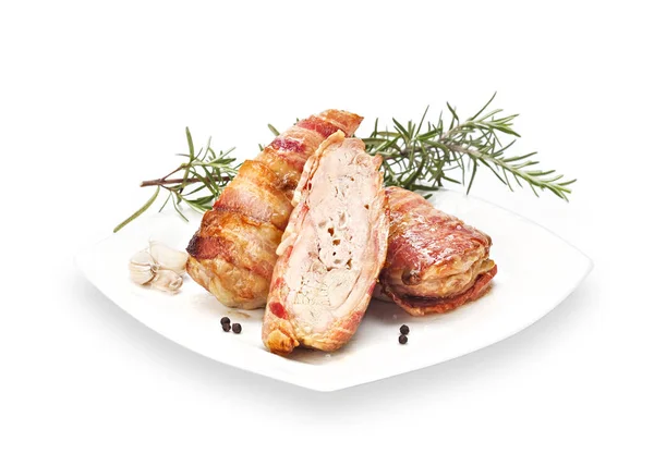 Delicious Bacon Wrapped Meat Roll Chicken with rosemary and pepp — Stock Photo, Image