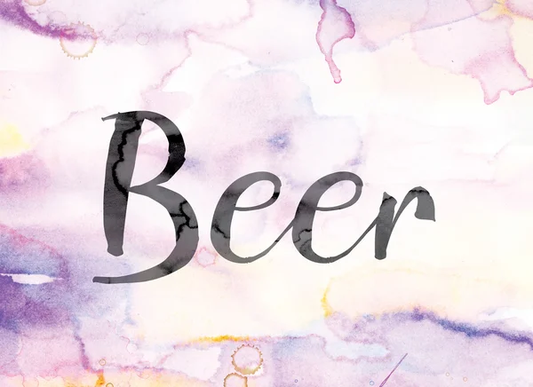 Cerveja aquarela colorida e tinta Word Art — Fotografia de Stock