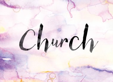 Word Art kilise renkli sulu boya ve mürekkep
