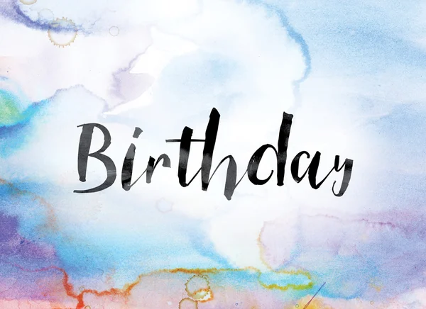 Birthday Colorful Watercolor and Ink Word Art — Stock fotografie