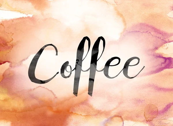 Caffè colorato acquerello e inchiostro Word Art — Foto Stock