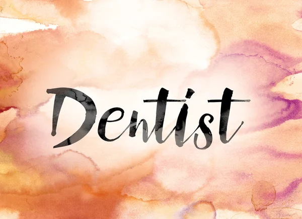 Dentista aquarela colorida e tinta Word Art — Fotografia de Stock